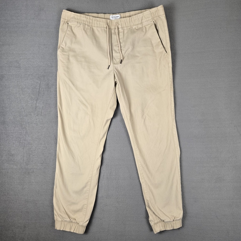 JACK & JONES Pants Mens XL Beige Joggers Regular‎ Fit Casual Trousers Cotton